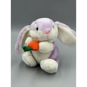 SASCO Bunny Rabbit Stuffed Animal Holding Carrot Purple White Plush 8” Toy